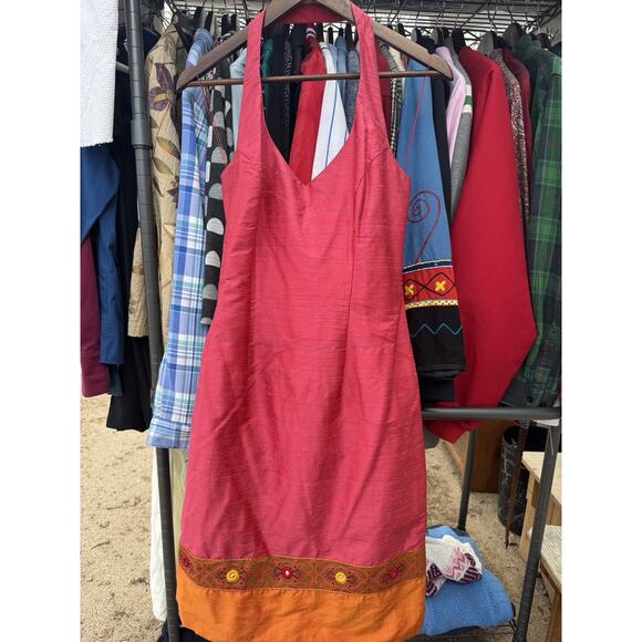 Vintage Dresses & Skirts - Mica Red Silk Sundress Size 8 Hippie Summer Knee-Length Dress Made in USA